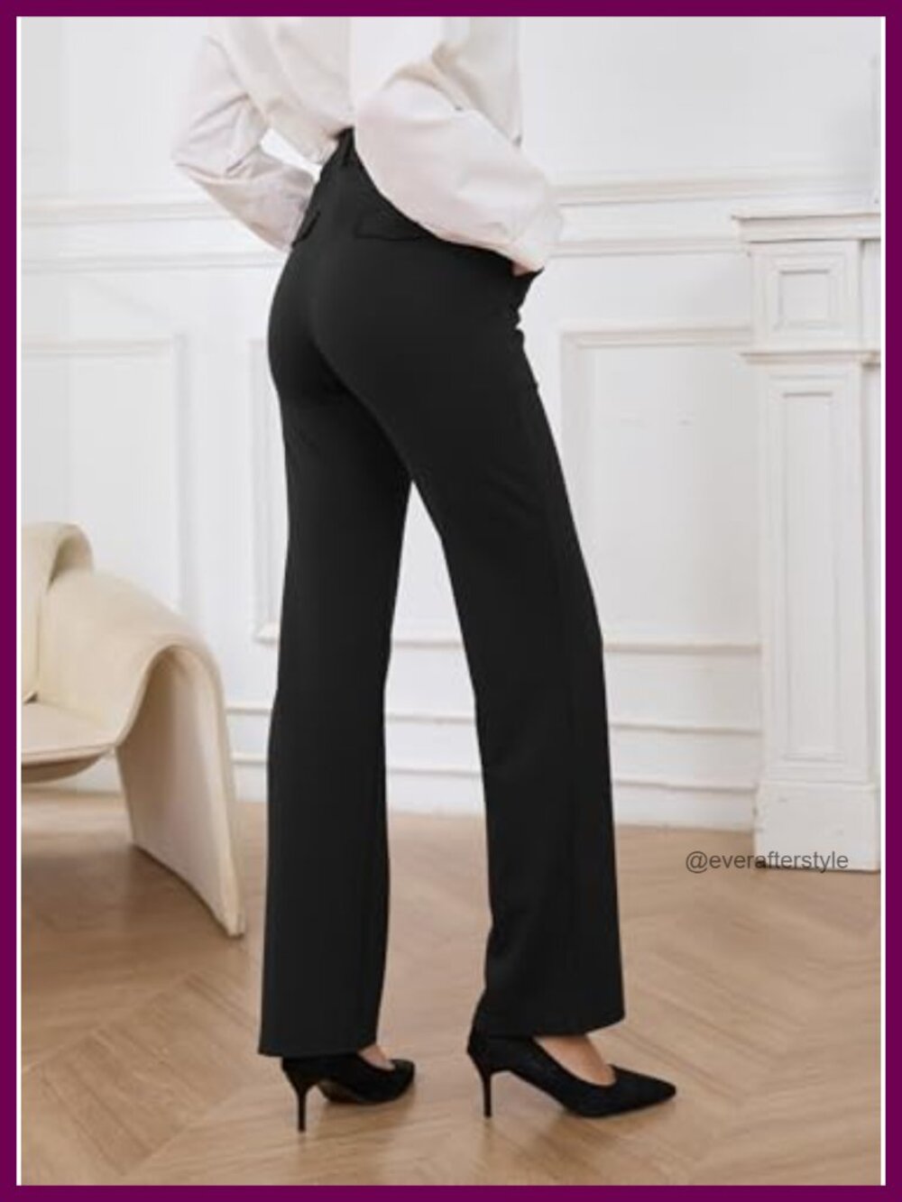 Women's Straight Leg Dress Yoga Pants Stretchy Pull On Work Slacks Pockets - Picture 2 of 5
